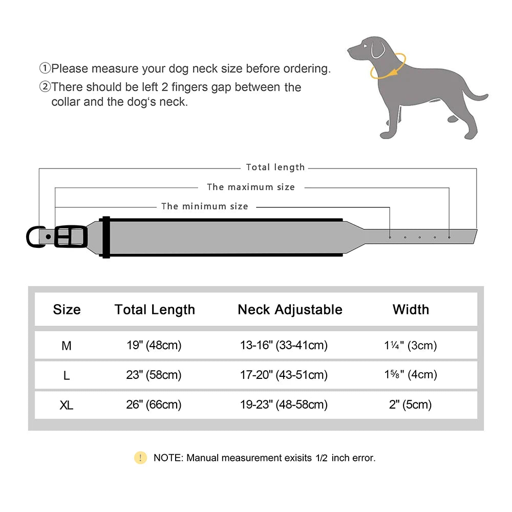 Custom Print Dog Collar – Wide Soft Padded PU Leather Name Collar for Medium & Large Dogs (Free Personalized Print)