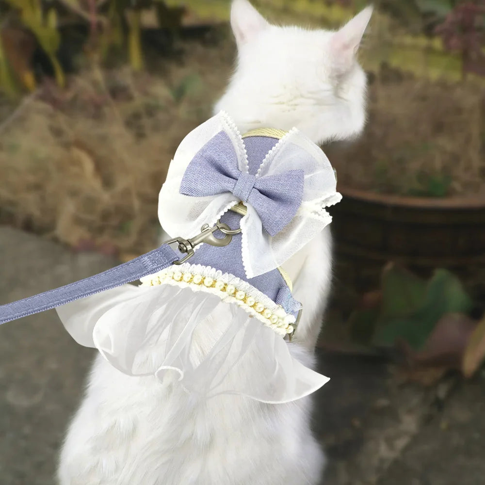 Princess Dog Cat Harness And Leash Set Lace Bowknot Pet Harness Chest Strap Dress For Fashion Chihuahua Cats Accessories