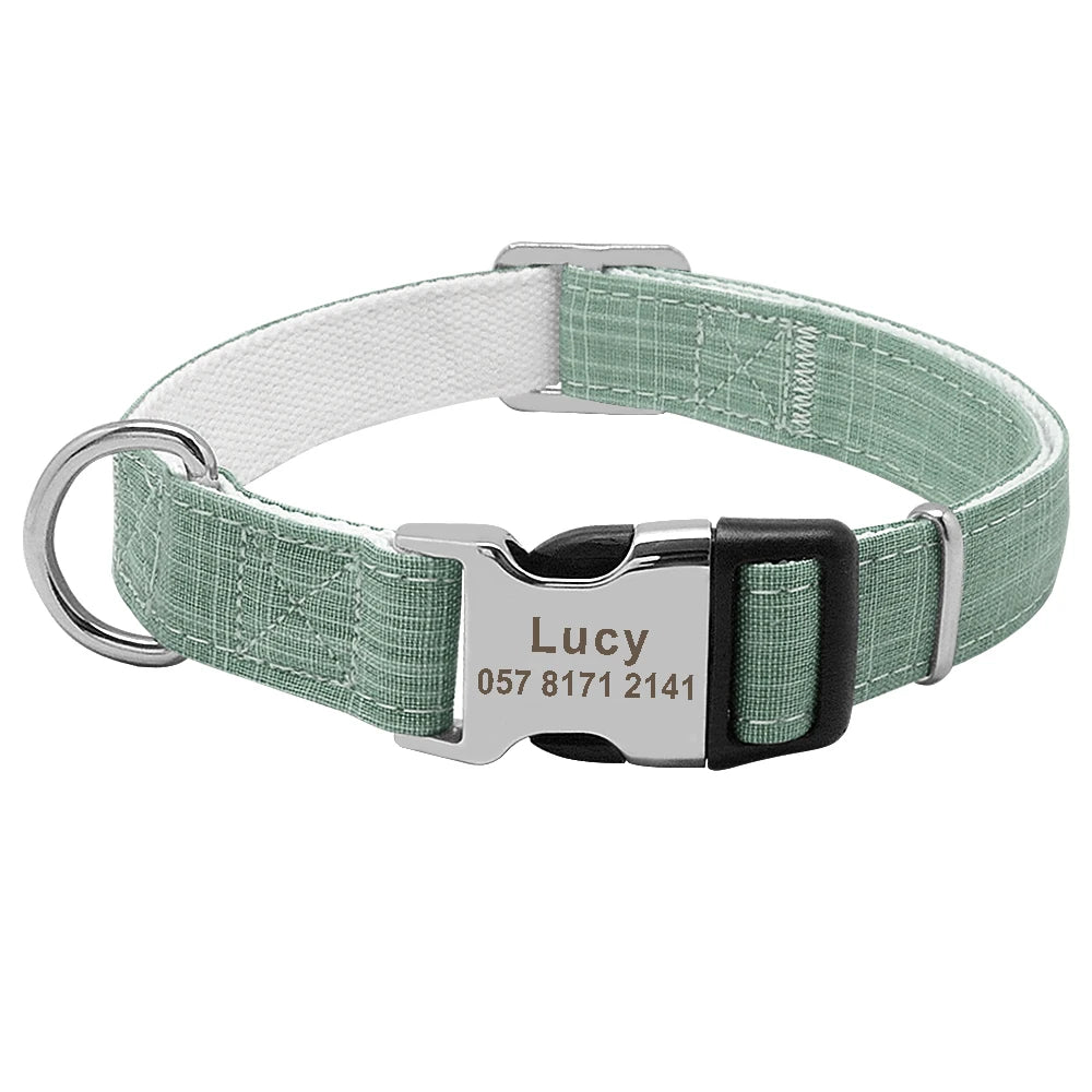 Personalized Dog Collar with Engraved Nameplate – Custom Nylon Collar for Dogs & Cats (S/M/L Sizes)