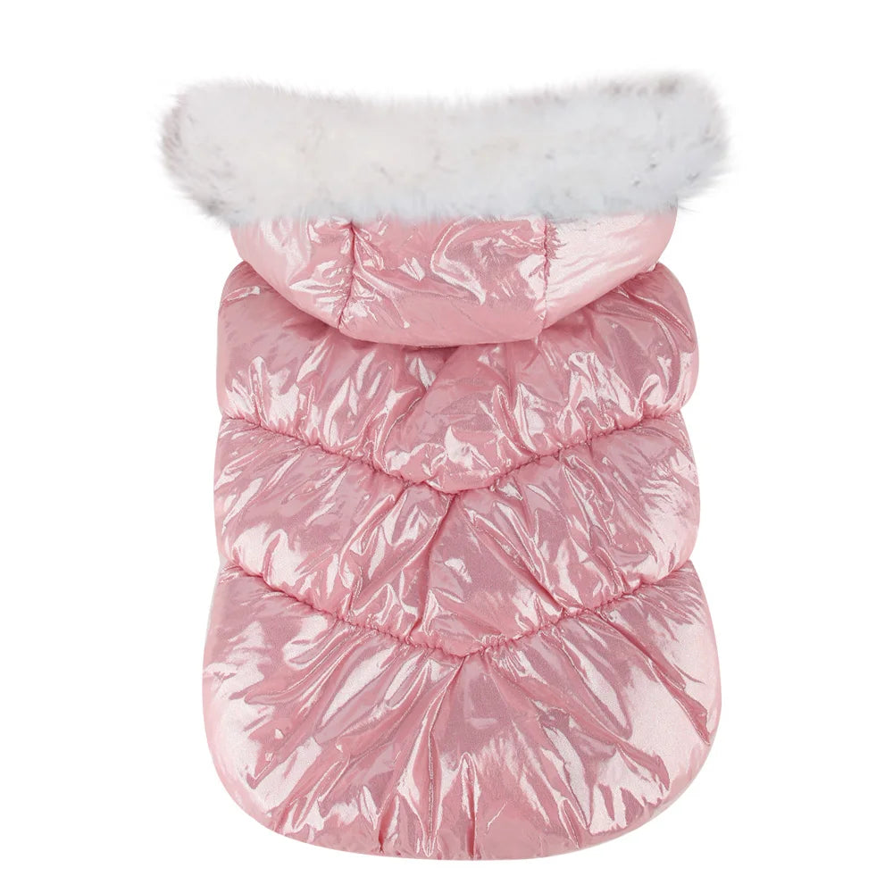 Warm Dog Clothes – Thick Cotton Winter Jacket with Fur Hood for Small & Medium Dogs
