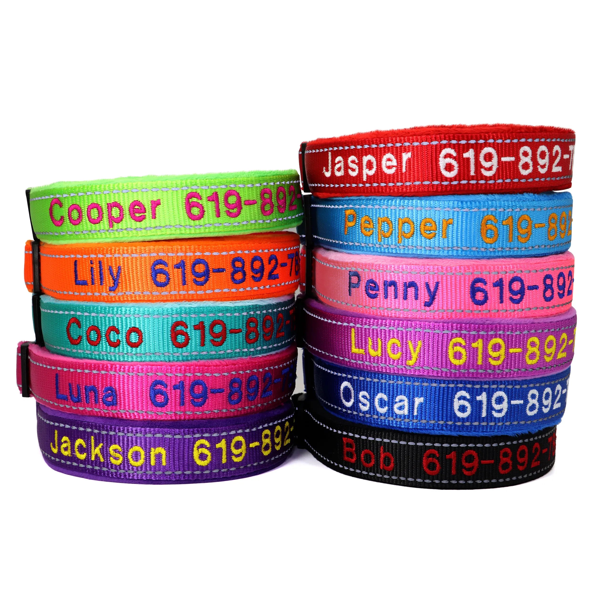 Personalized Embroidered Dog Collar – Reflective Nylon, Custom Name ID Tag – Small Medium Large Dogs
