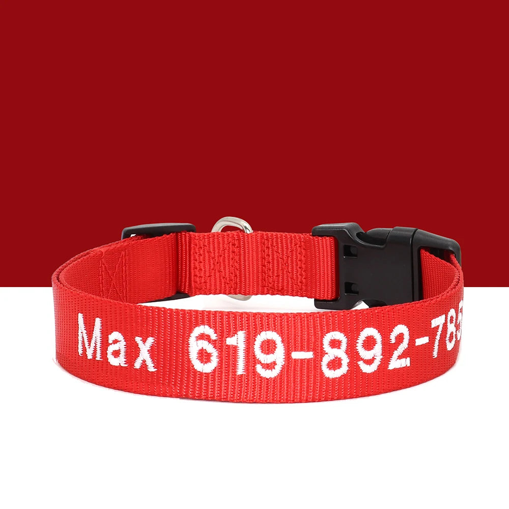 Custom Embroidered Nylon Dog Collar – Personalized Name & Phone Number – Adjustable ID Collar for Small, Medium & Large Dogs