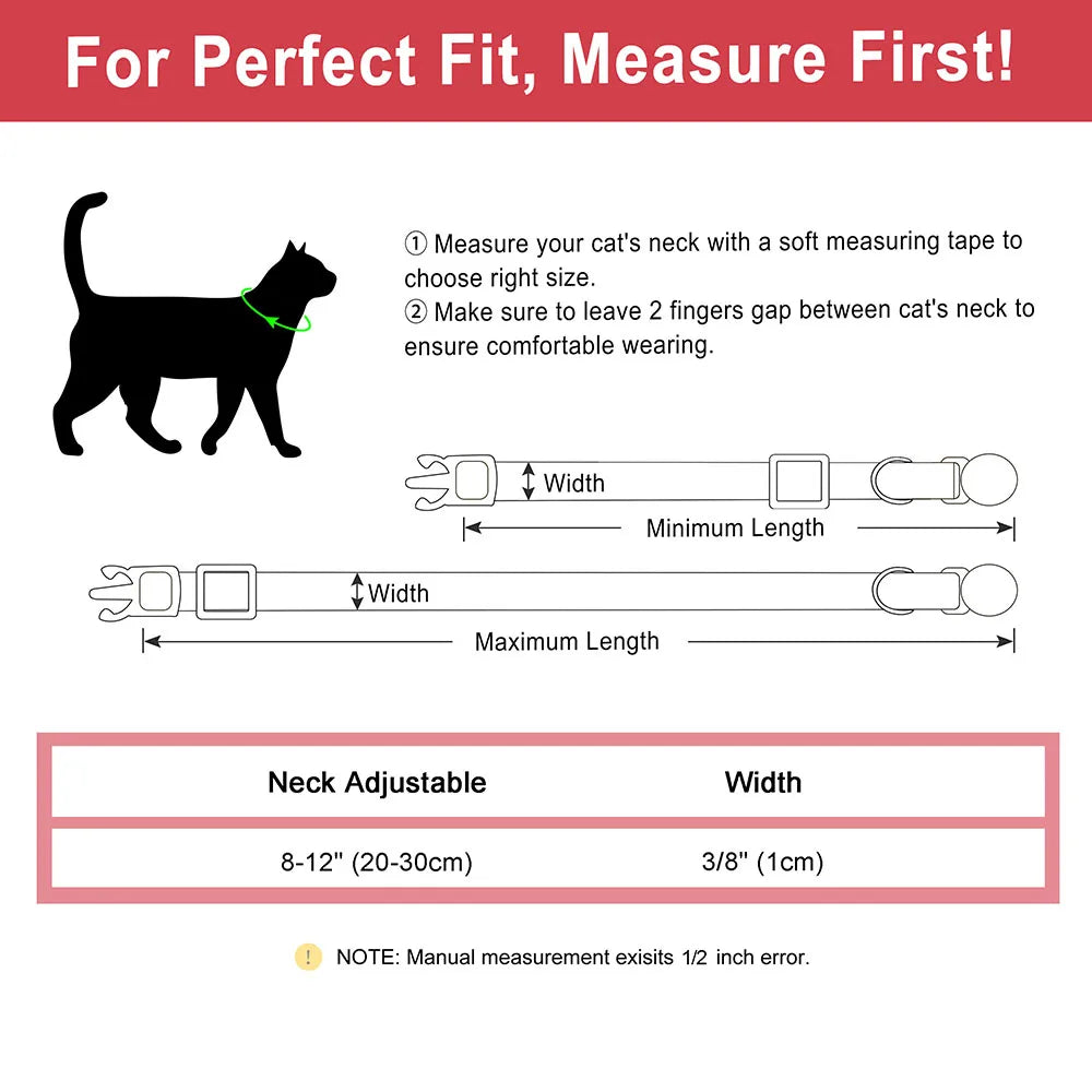 Personalized Cat Collar – PU Leather Adjustable Kitten & Puppy Collar with Engraved ID Nameplate & Bell, Anti-Lost Pet Collar