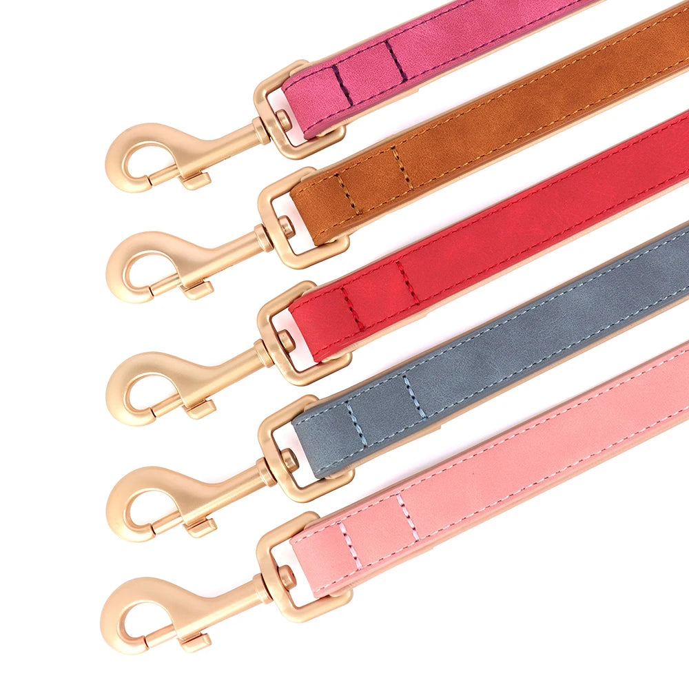 Custom PU Leather Dog Collar & Leash Set – Personalized Engraved Nameplate ID Tag for Small & Medium Dogs