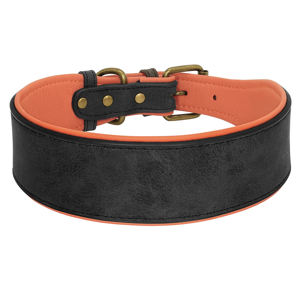 Wide Leather Dog Collar – Soft Padded Adjustable Collar for Medium & Large Dogs (Pitbull, German Shepherd, Bulldog)