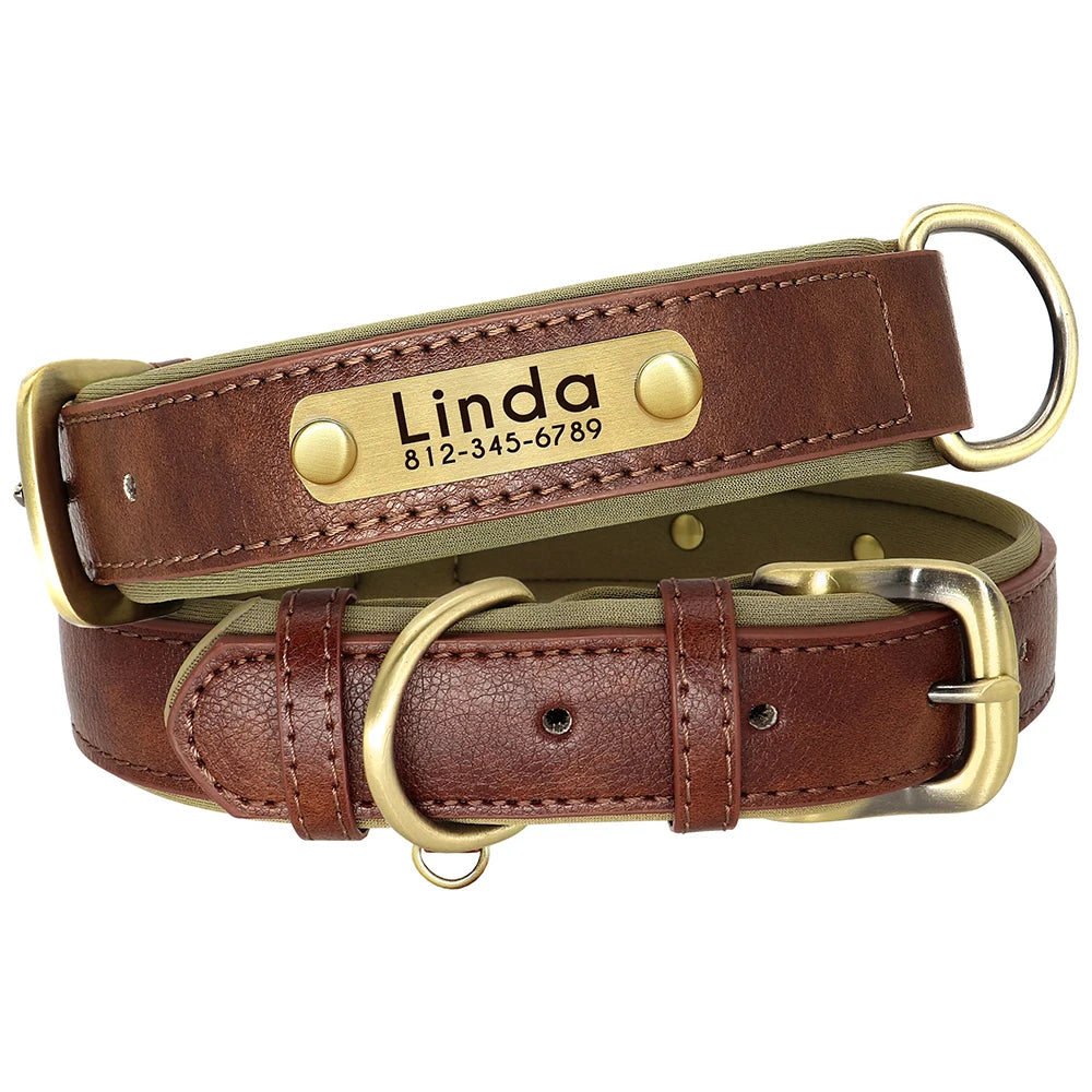 Custom PU Leather Dog Collar – Free Engraving | Adjustable Personalized Pet ID Tag for Small, Medium & Large Dogs