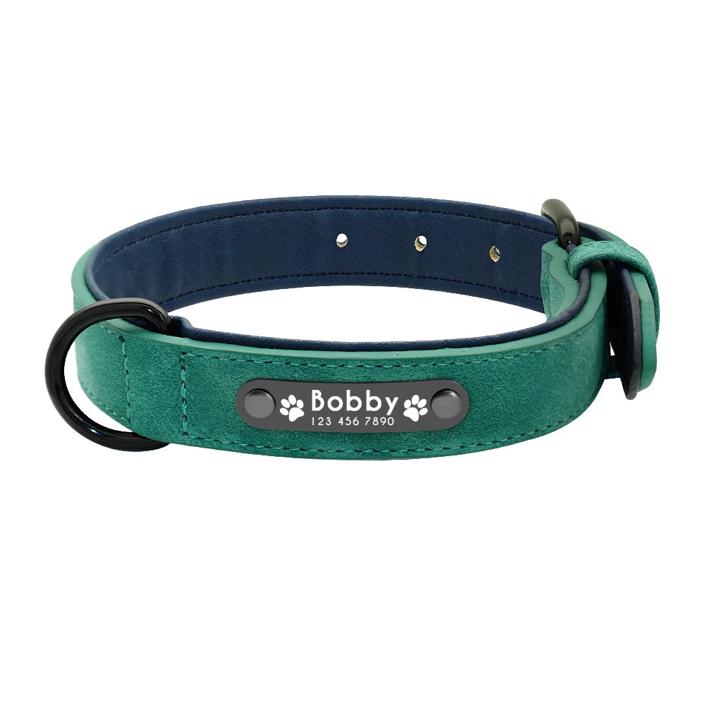 Custom Leather Dog Collar with Engraved Nameplate – Personalized for Small to XXL Dogs