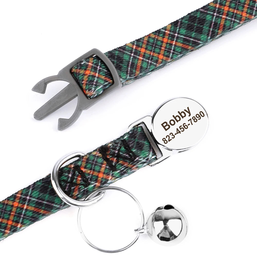 Custom Cat Collar with Engraved ID Tag & Bell – Personalized Safety Collar for Cats & Small Dogs