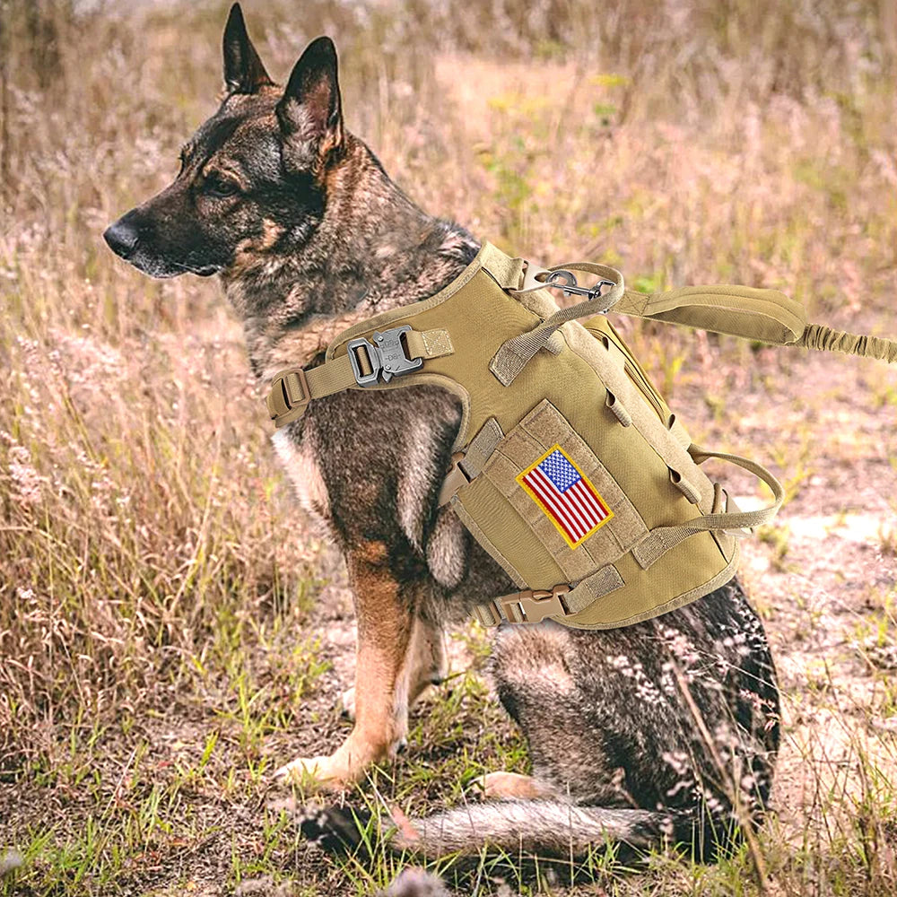 Tactical Dog Harness & Leash Set – Military MOLLE Vest for Large Dogs