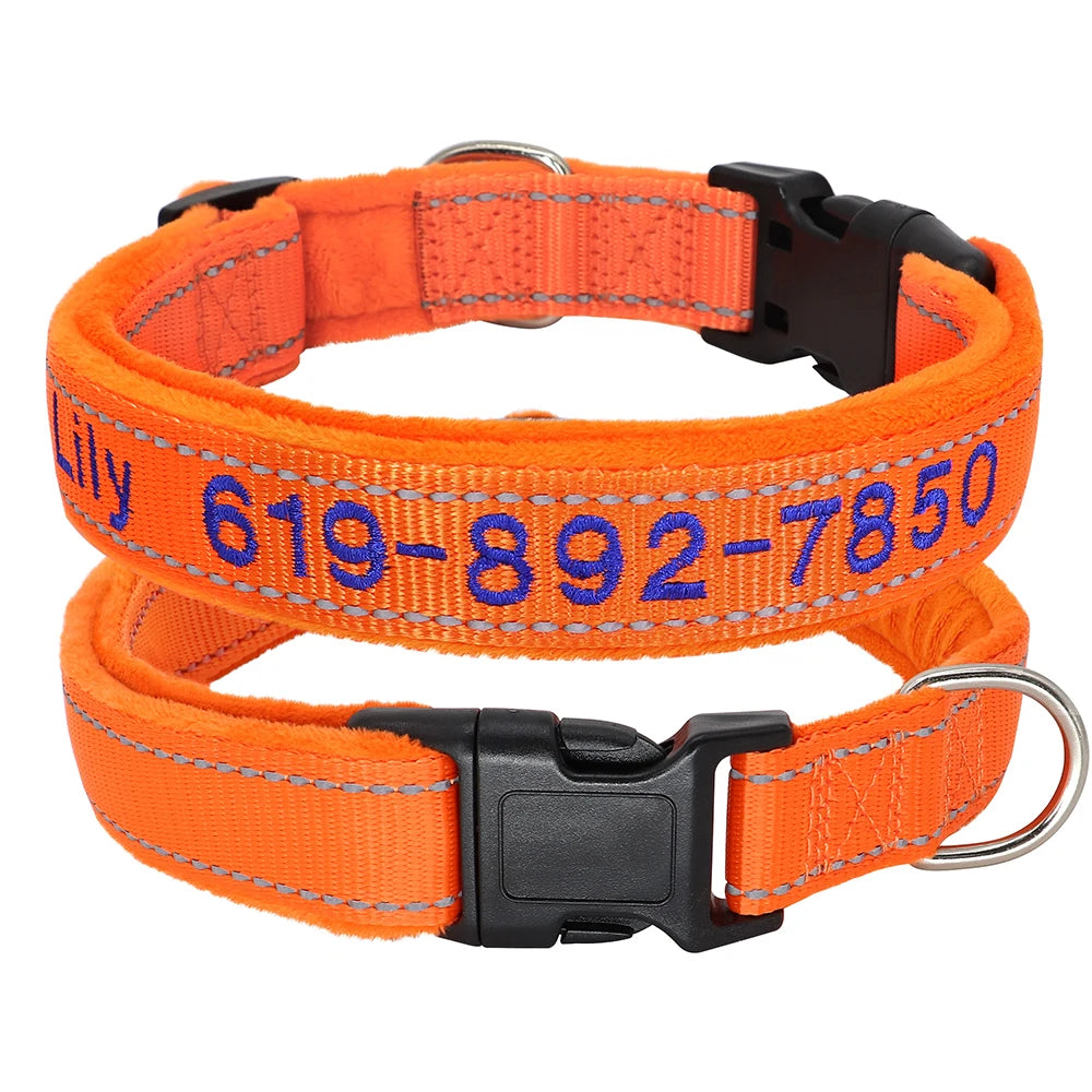 Personalized Embroidered Dog Collar – Reflective Nylon Adjustable ID Collar with Custom Name & Phone Number for Small, Medium & Large Dogs