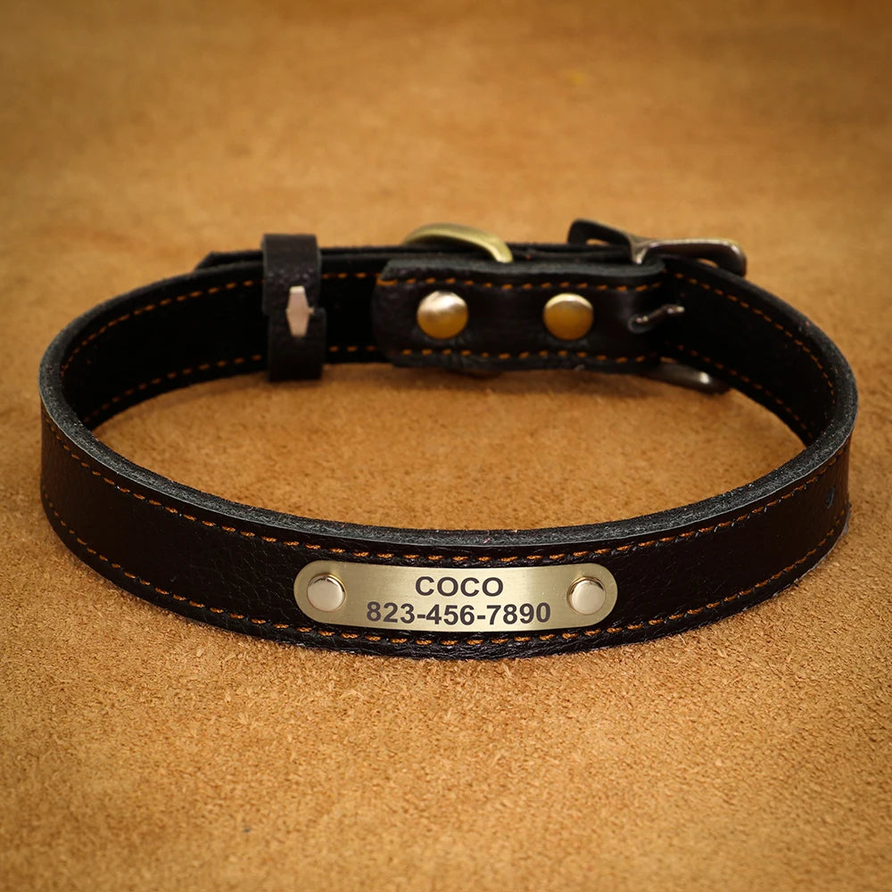 Personalized Genuine Leather Pet Puppy Collar For Small Dogs Cats