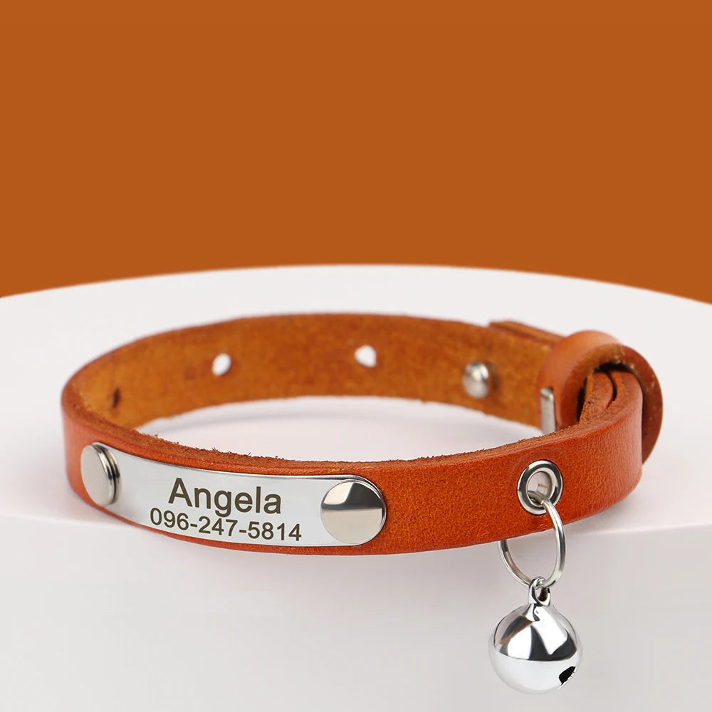 Personalized Leather Cat Collar – Adjustable Kitten & Puppy Collar with Free Engraved ID Tag
