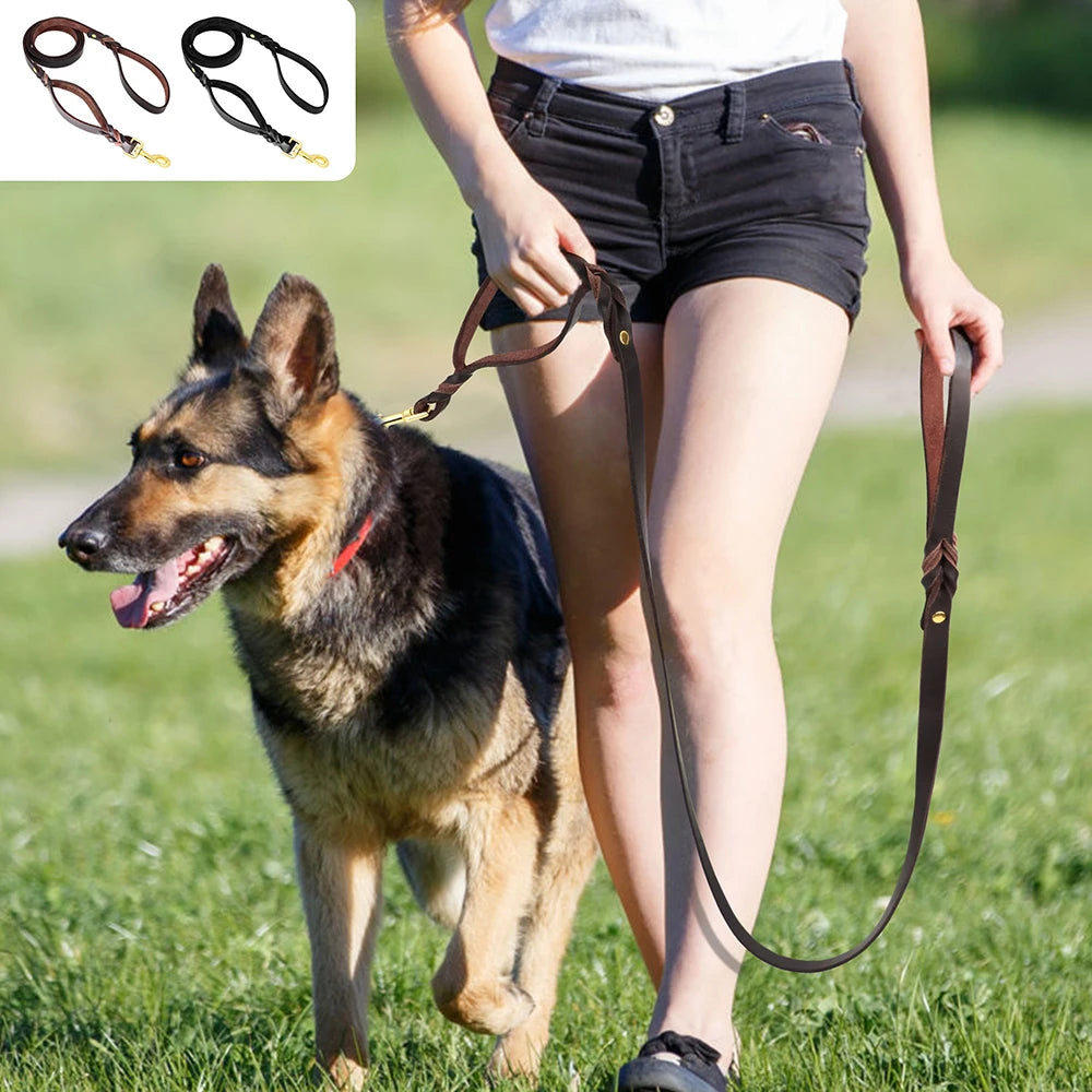 6ft Genuine Leather Dog Leash – Durable Training & Walking Lead for Medium & Large Dogs