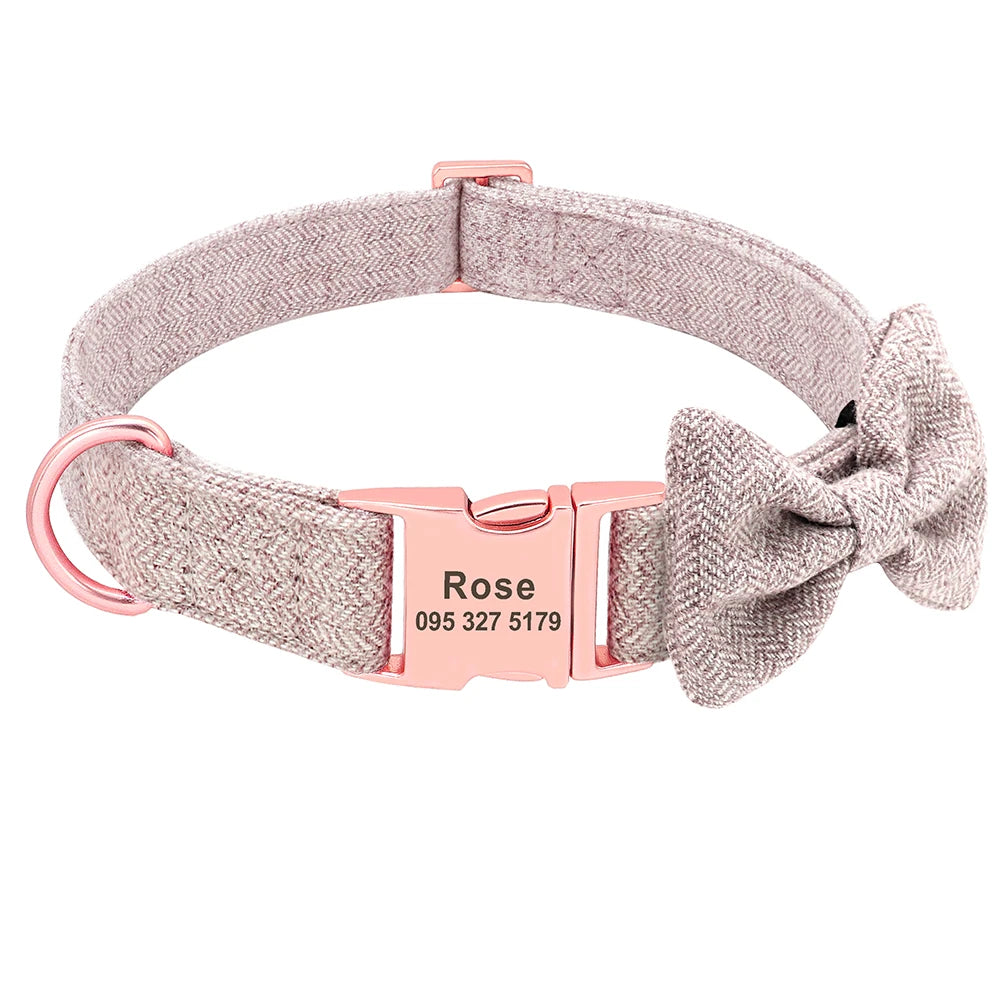 Customized Dog Collar & Leash Set – Personalized Pet Collars with Bowtie & Free Engraving