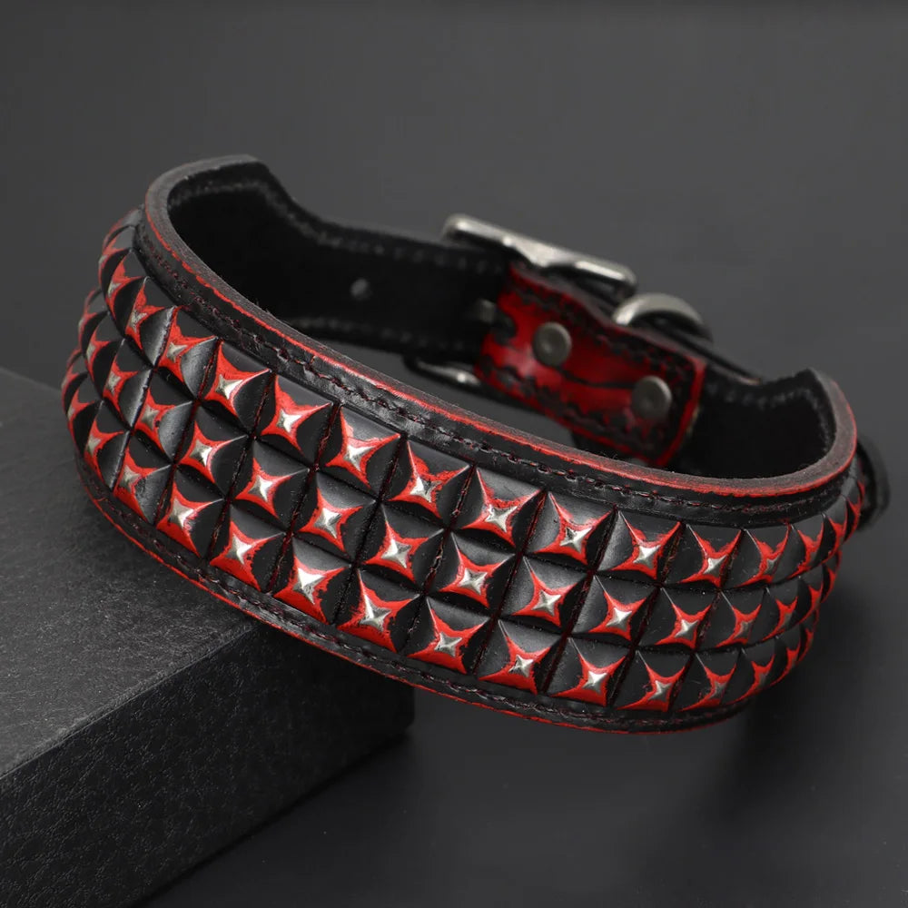 2-Inch Wide Luxury Leather Dog Collar with Durable Rivets – Stylish & Strong for Medium & Large Dogs
