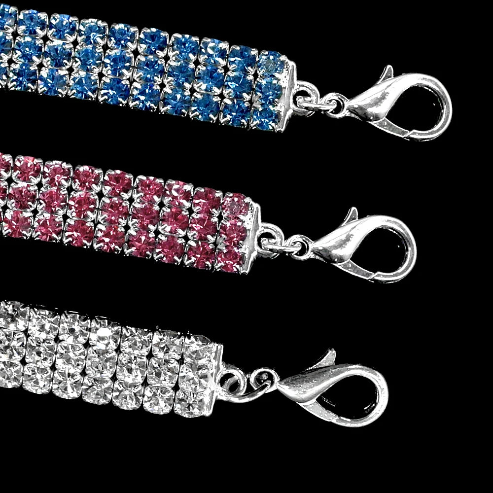 Bling Rhinestone Dog Collar with Crystal Bone Pendant – Adjustable Jewelry Necklace for Small & Medium Dogs (S/M/L, Pink/Blue/White)
