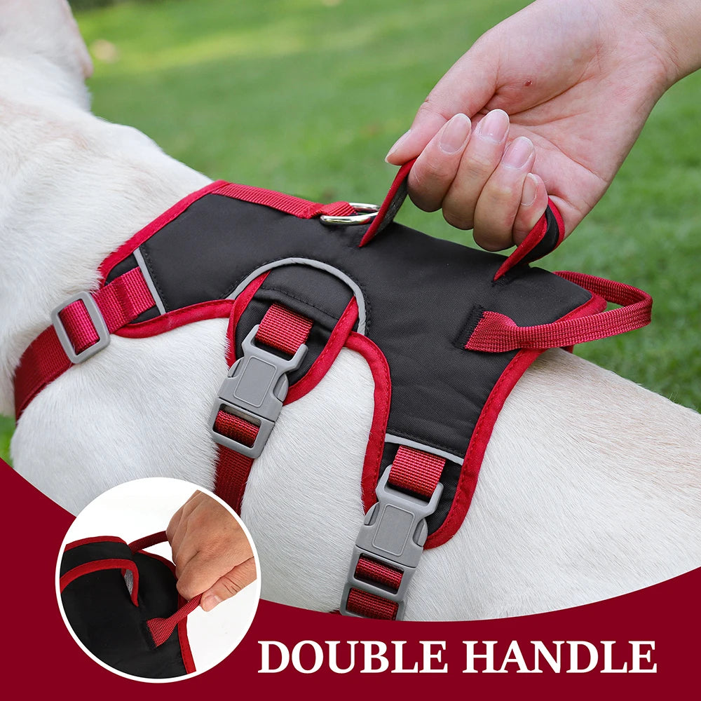 Reflective Dog Harness Vest – No Pull Nylon Adjustable Pet Harness with Double Handles for Small & Medium Dogs (Pitbull, French Bulldog)