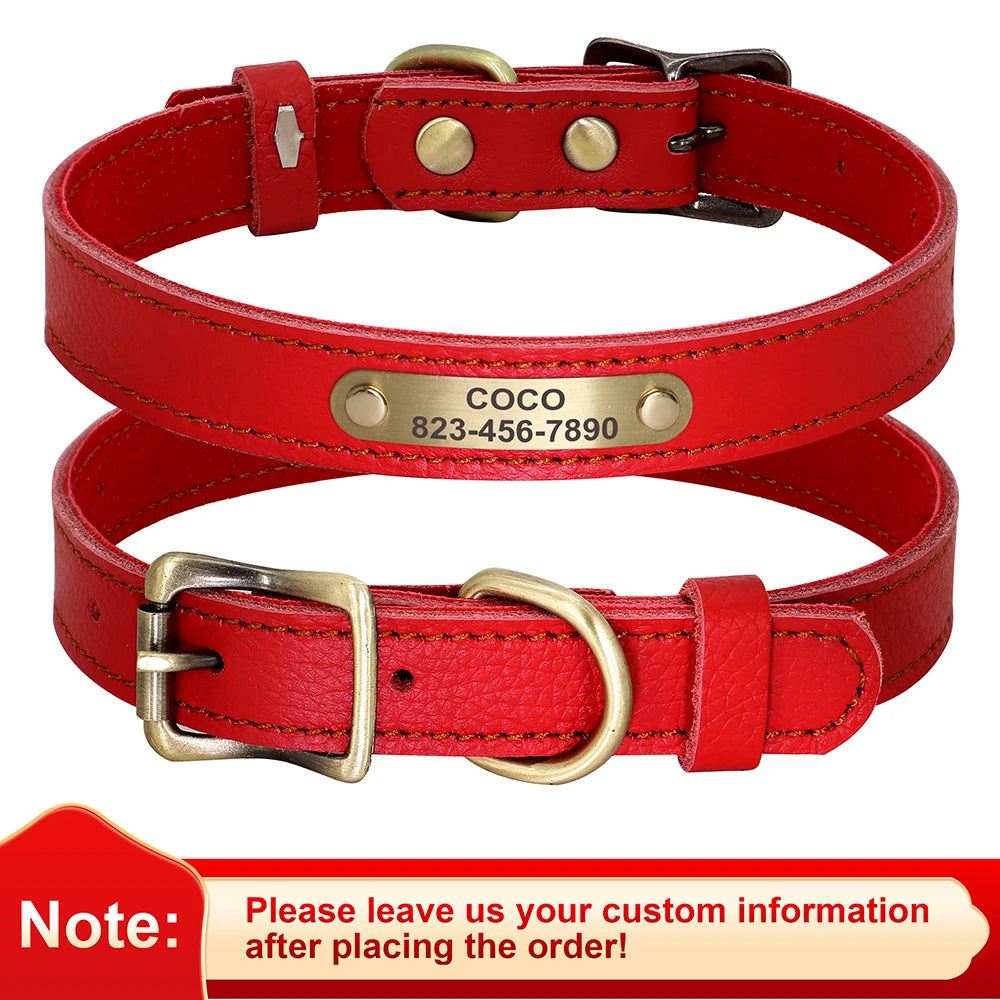 Personalized Genuine Leather Pet Puppy Collar For Small Dogs Cats
