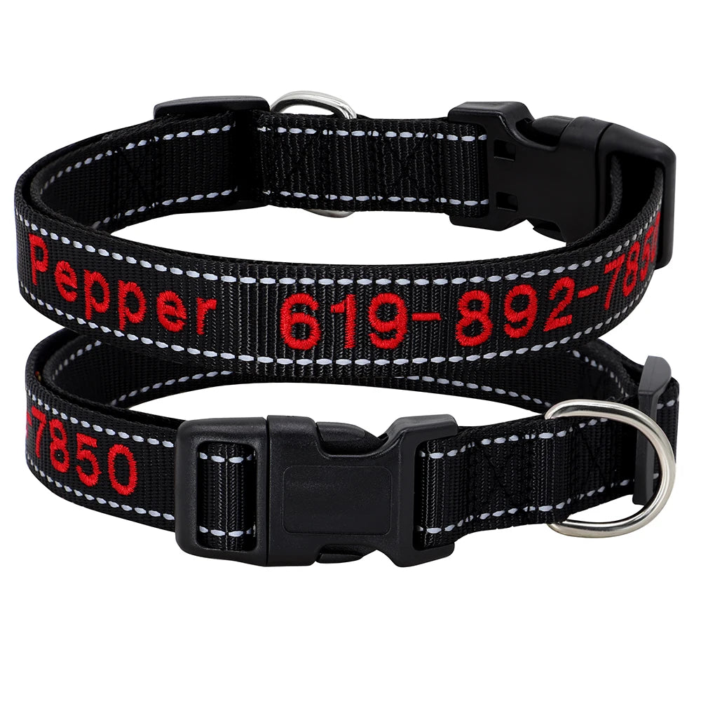 Reflective Personalized Nylon Dog Collar – Custom Embroidered ID Name & Phone – Reflective Adjustable Collar for Small, Medium & Large Dogs