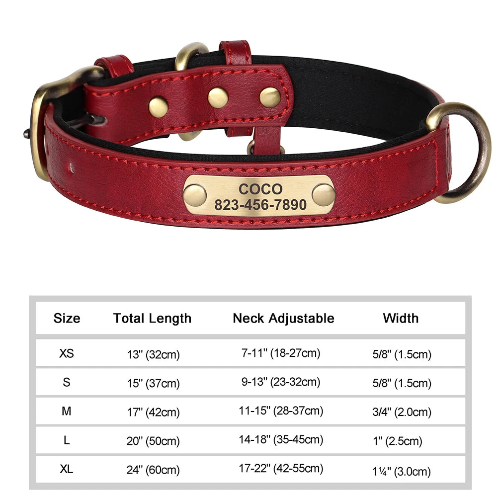 🐾 Personalized PU Leather Dog Collar – Custom Engraved Nameplate ID Tag 🐶