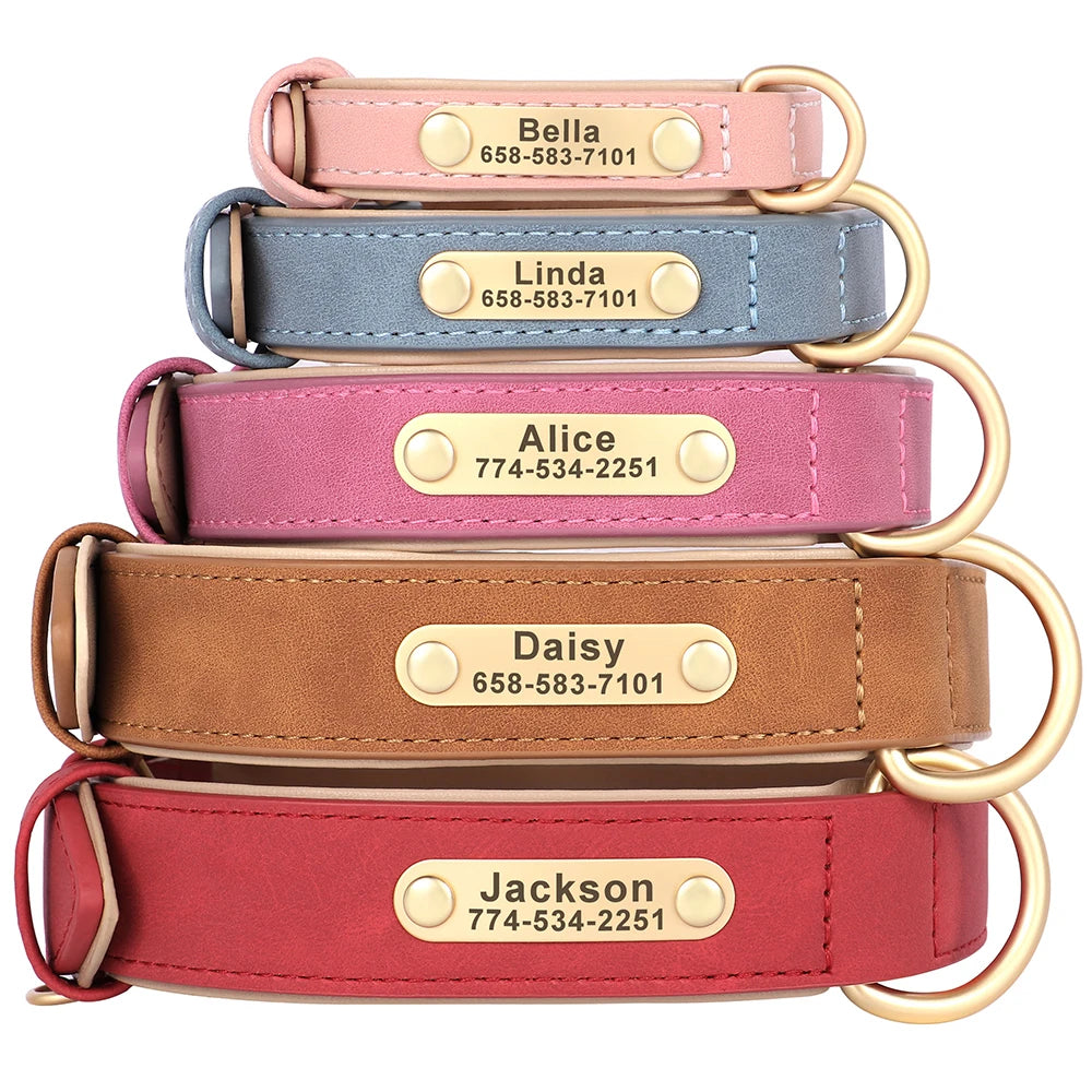 Custom PU Leather Dog Collar & Leash Set – Personalized Engraved Nameplate ID Tag for Small & Medium Dogs