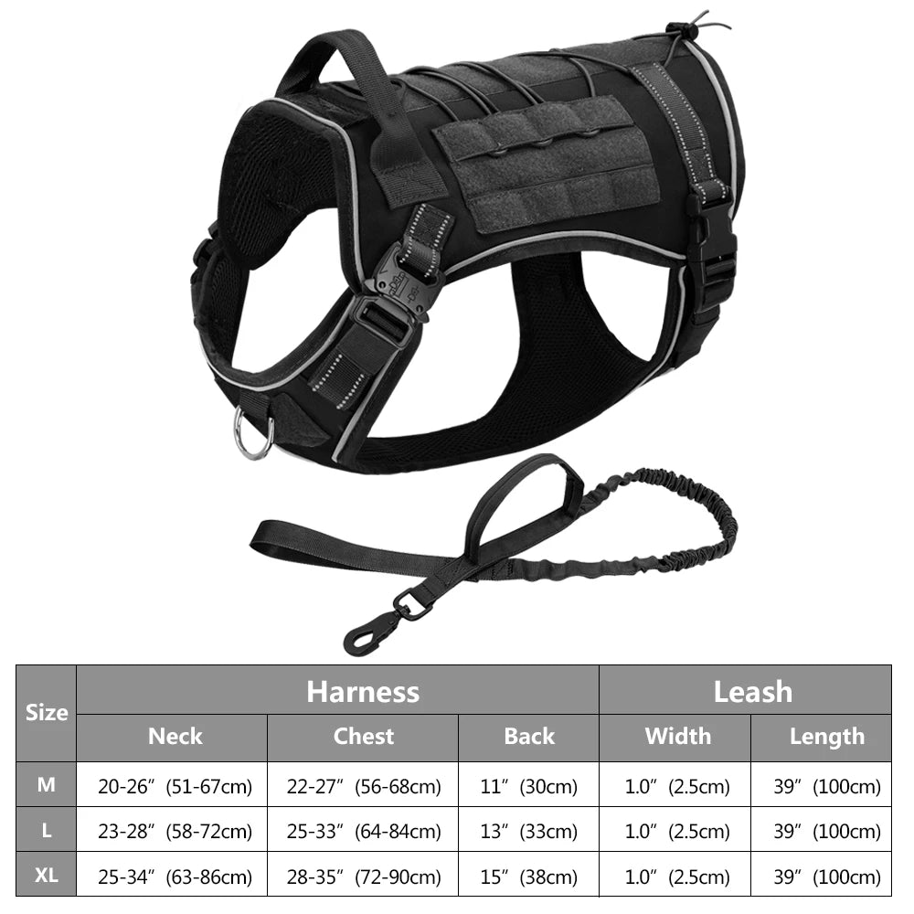 Tactical Dog Harness – No Pull Adjustable Military Training Harness with Handle & Molle System for Medium & Large Dogs
