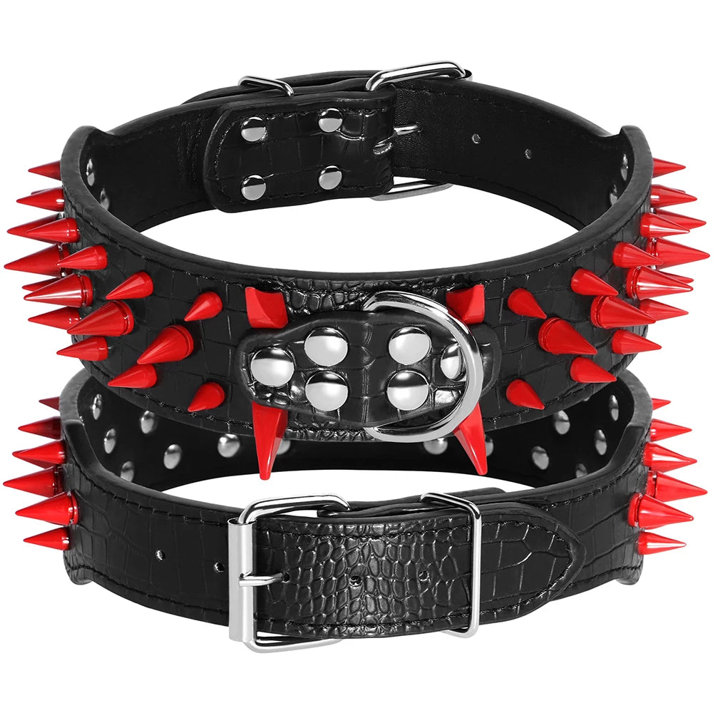 Cool Spikes Studded Dog Collar – 2" Wide PU Leather Collar for Pitbulls, German Shepherds & Large Breeds (S–XL)