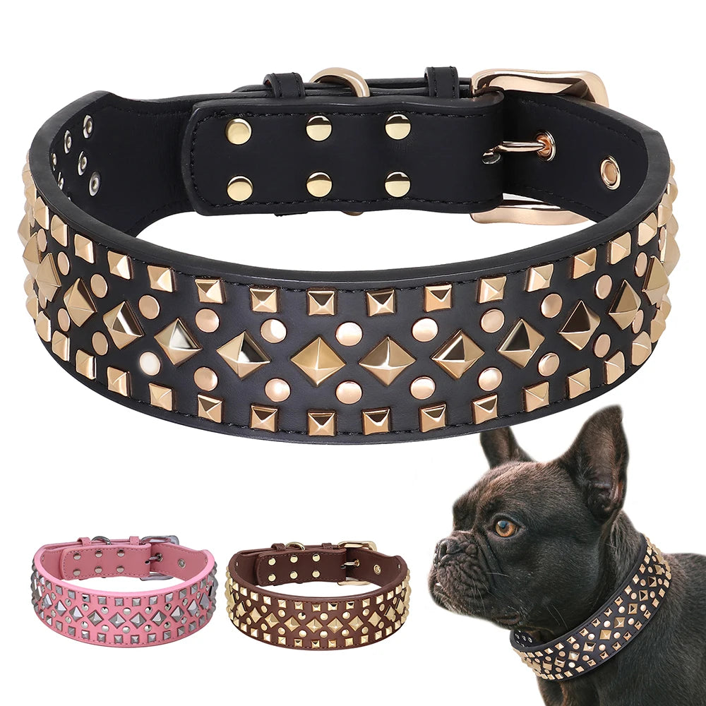 Luxurious Leather Spiked Dog Collar – Adjustable for Medium & Large Dogs