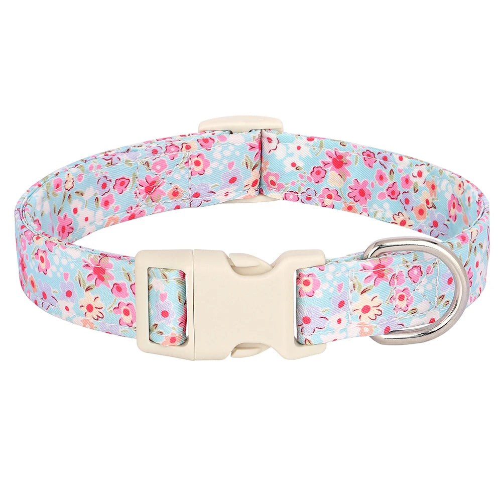 Fashion Floral Printed Nylon Dog Collar – Adjustable Spring Collar with Flower for Small & Medium Dogs (Pug, Chihuahua, Frenchie)