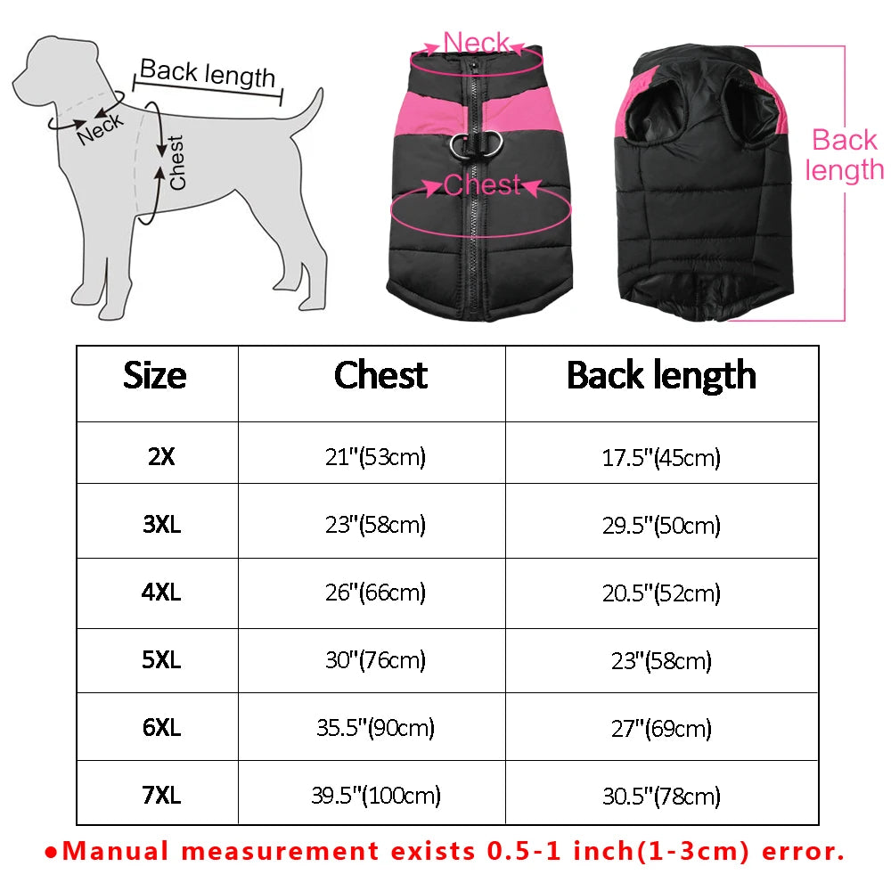 XL–7XL Warm Dog Winter Vest – Waterproof Puffer Coat for Large Breeds