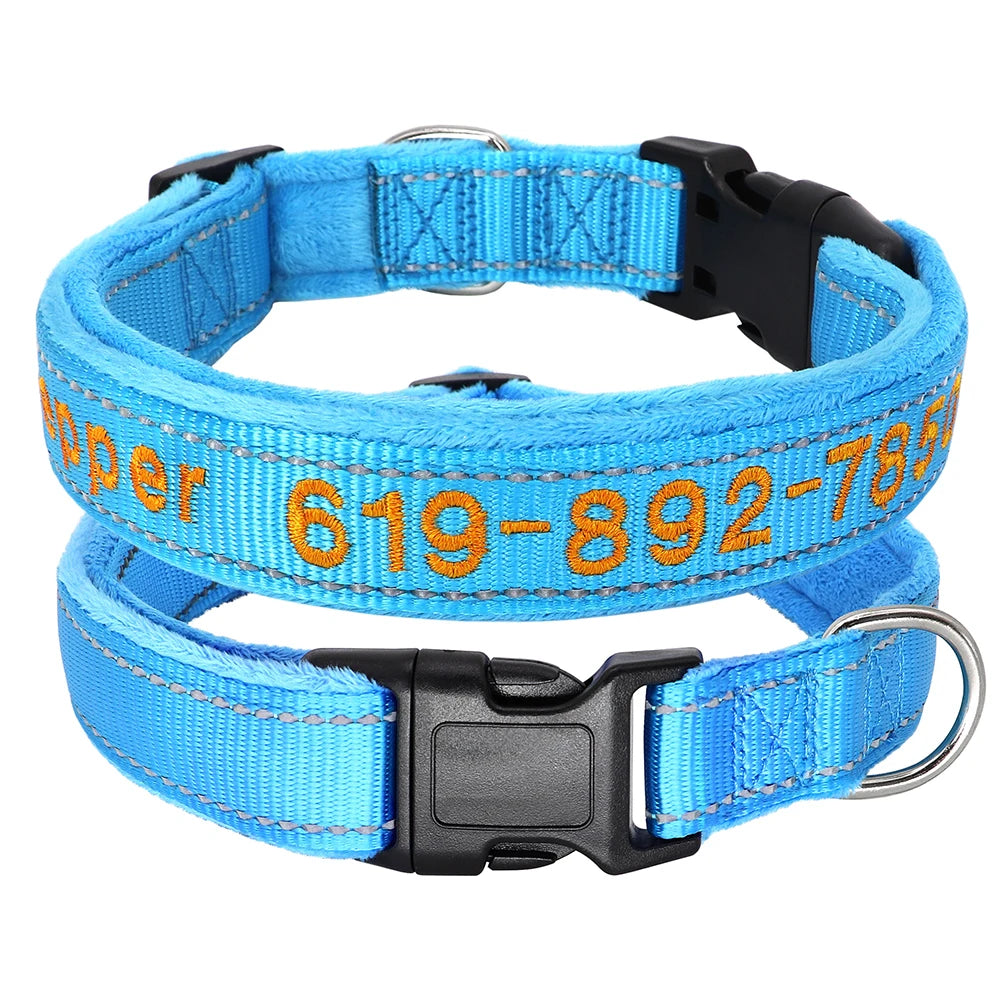 Personalized Embroidered Dog Collar – Reflective Nylon Adjustable ID Collar with Custom Name & Phone Number for Small, Medium & Large Dogs