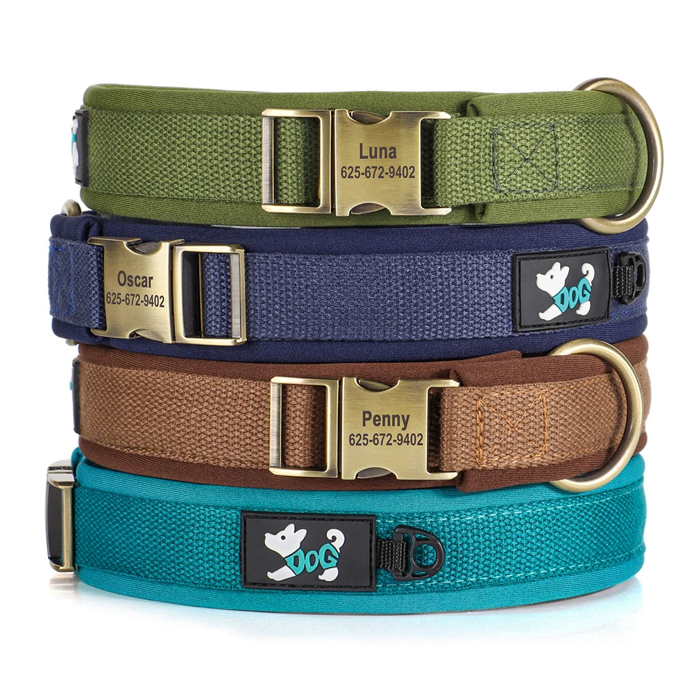 Personalized Nylon Dog Collar – Adjustable Soft Padded Pet ID Collar for Small, Medium & Large Dogs