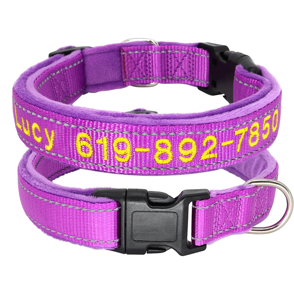 Personalized Embroidered Dog Collar – Reflective Nylon Adjustable ID Collar with Custom Name & Phone Number for Small, Medium & Large Dogs
