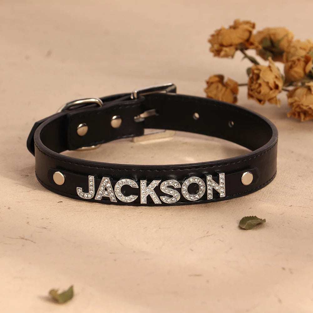 ✨ Personalized Bling Dog Collar & Leash Set – Custom Name with Rhinestones for Small & Medium Pets ✨