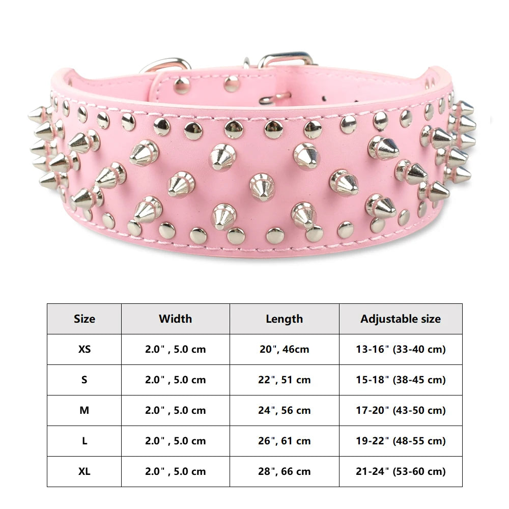 Spiked Studded Leather Dog Collar – Adjustable Anti-Bite Bulldog Collar for Small, Medium & Large Dogs