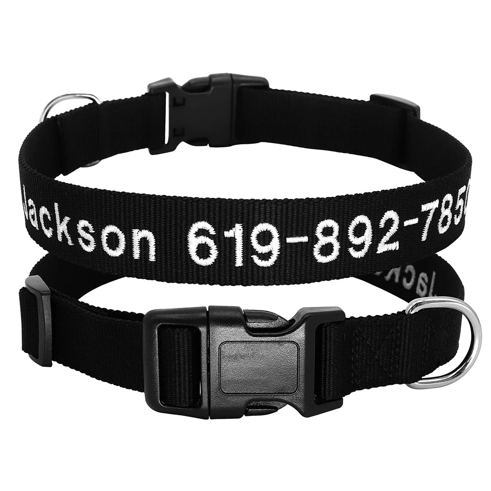 Personalized Embroidered Nylon Dog Collar – Custom Name & Phone ID – For Small, Medium & Large Dogs