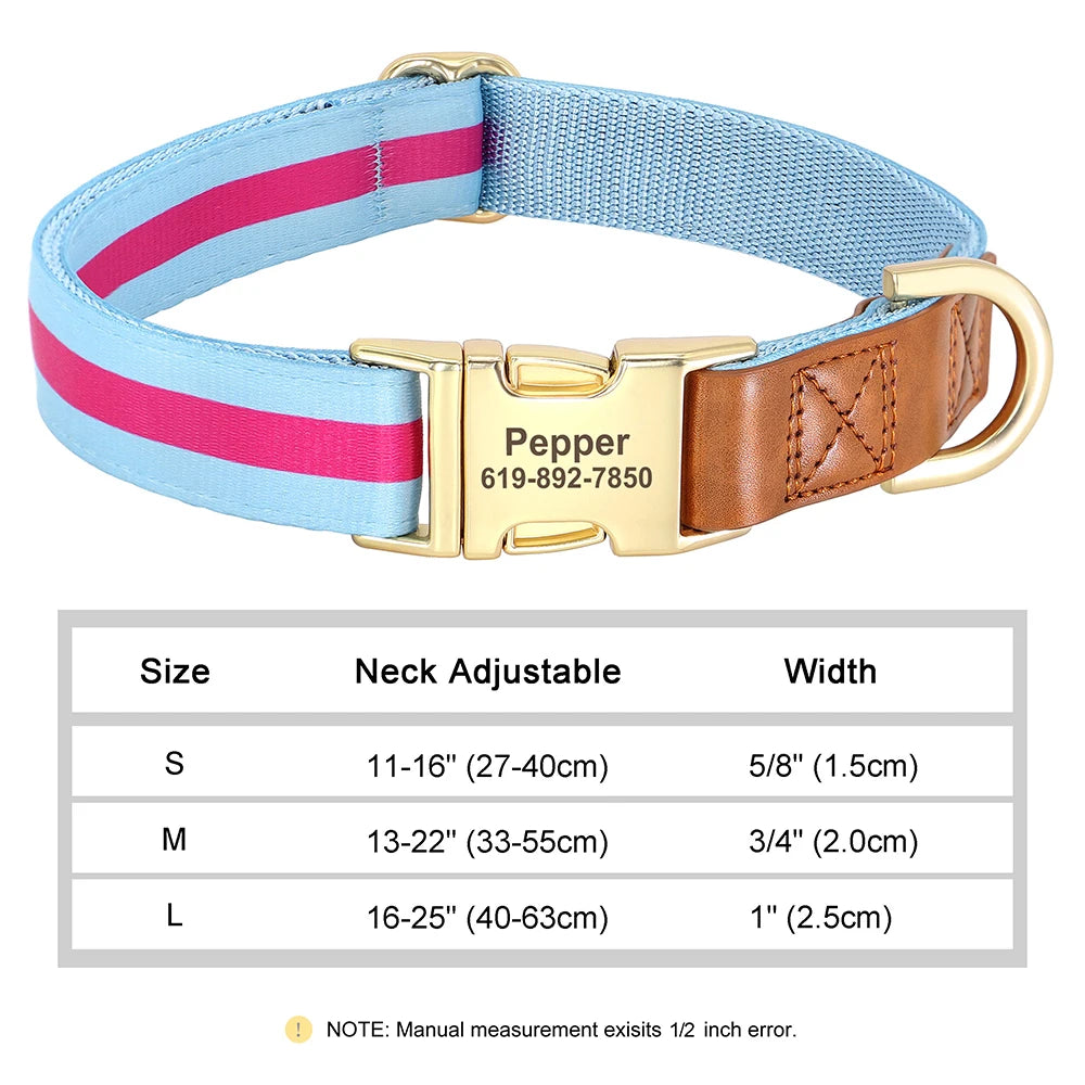 ✨ Personalized Nylon & Leather Dog Collar – Free Custom Engraving Included!