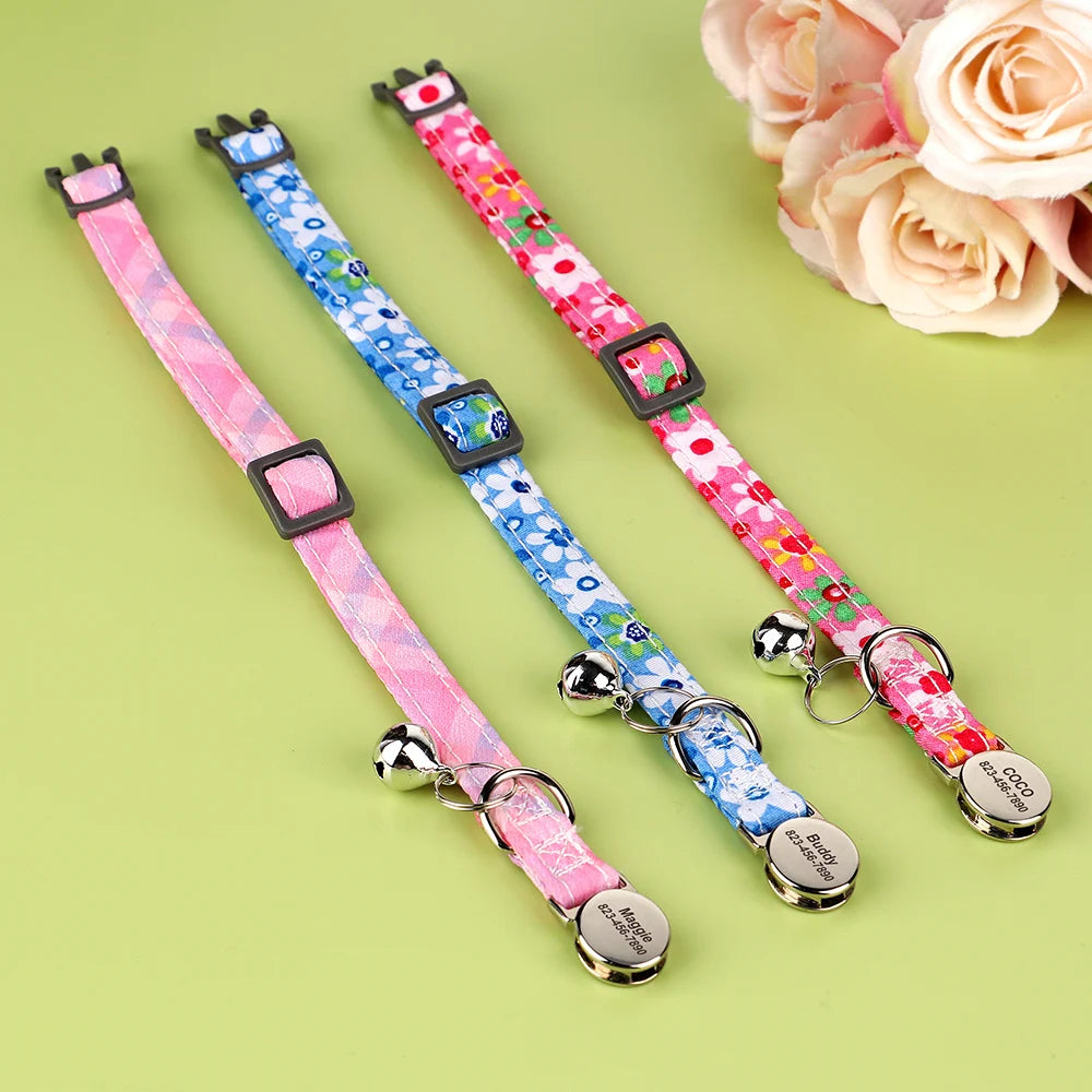 Personalized Cat & Dog Collar with Bell – Custom Engraved ID Tag, Adjustable Pet Collar for Small Dogs & Cats