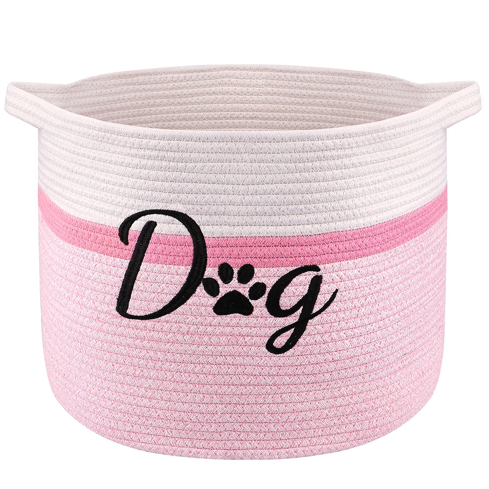 Durable Foldable Dog Toy Storage Basket – Pet Organizer Bin (Pink/Brown/Grey)