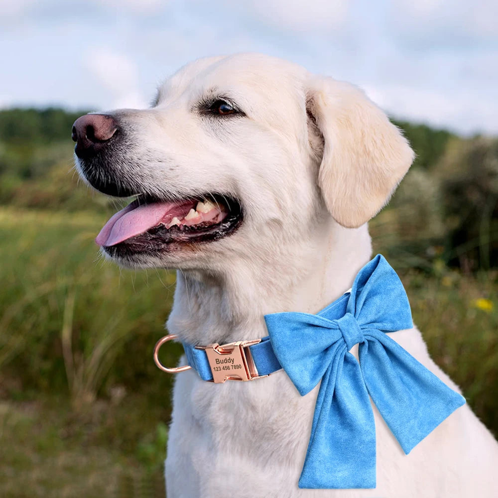 ✨ Personalized Nylon Bowknot Dog Collar – Custom Printed Name Tag for Small & Medium Dogs ✨