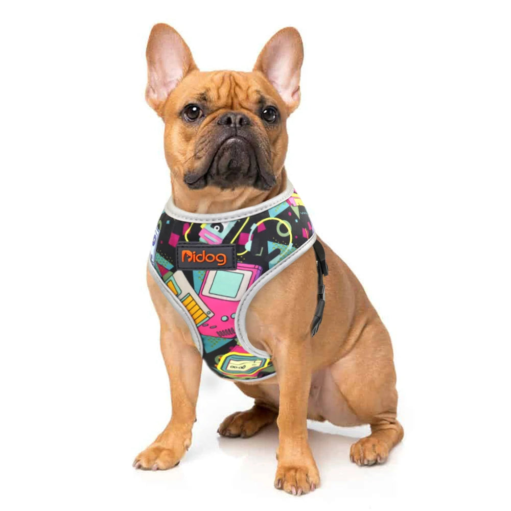 Fashion Printed Nylon Dog Harness Reflective French Bulldog Pug Harness Dog Vest For Small Medium Dogs Cats Walking Training