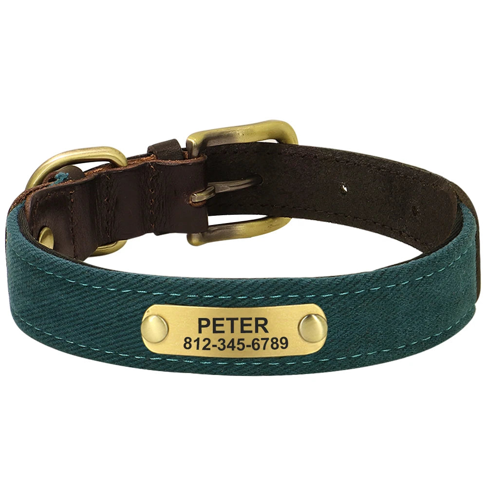 Personalized Dog Collars PU Leather Pet ID Collars Custom Engraved Nameplate Tag Adjustable For Small Medium Large Dogs