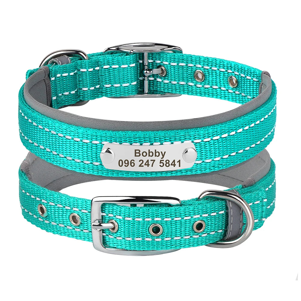 Personalized Reflective Nylon Dog Collar – Custom Engraved ID Tag for Small, Medium & Large Dogs