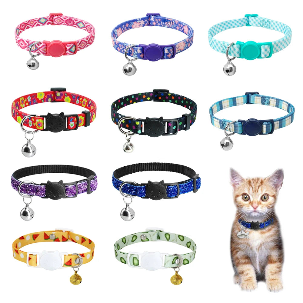 Cute Fruit Print Cat Collar with Bell – Adjustable Quick Release Safety Collar for Cats & Kittens