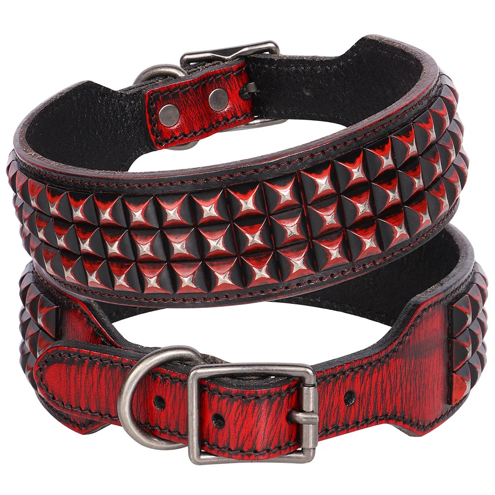 2-Inch Wide Luxury Leather Dog Collar with Durable Rivets – Stylish & Strong for Medium & Large Dogs