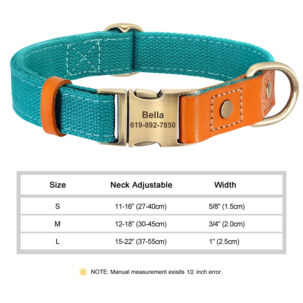 ✨ Personalized Nylon & Leather Dog Collar – Free Custom Engraving Included!