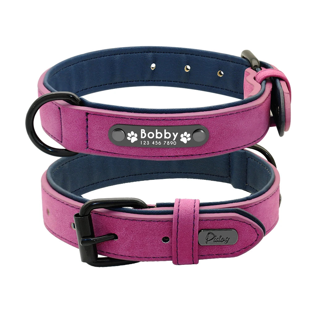 Custom Leather Dog Collar with Engraved Nameplate – Personalized for Small to XXL Dogs