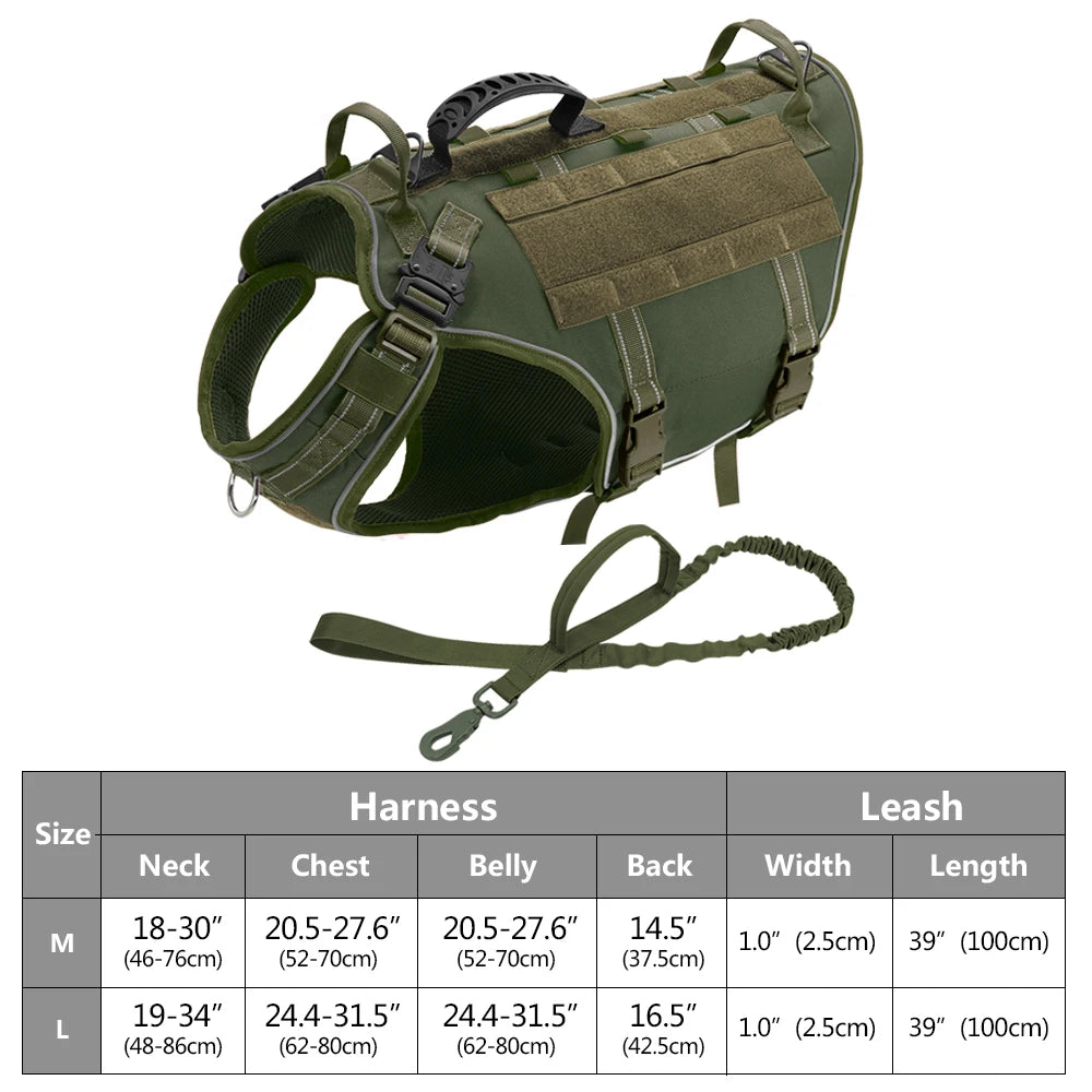 Tactical Dog Harness – No Pull Adjustable Military Training Harness with Handle & Molle System for Medium & Large Dogs