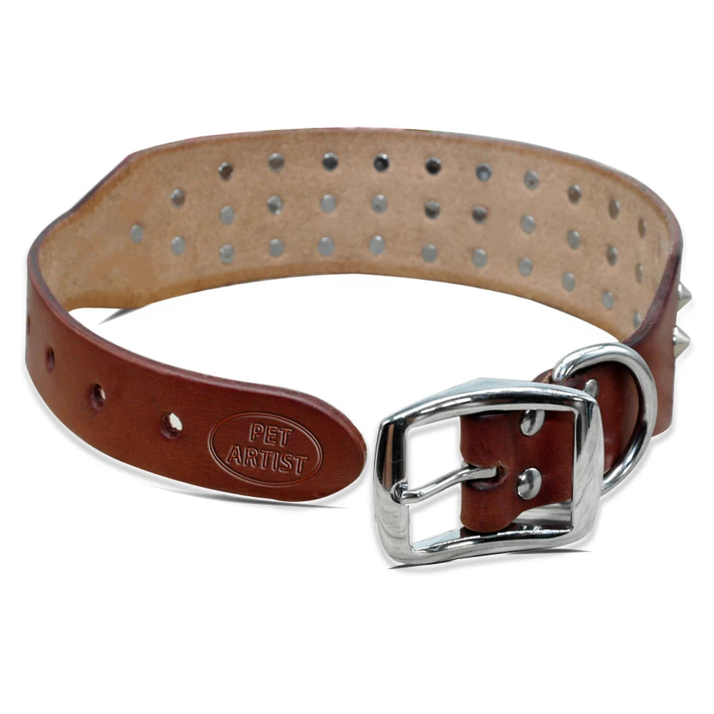 Spiked Studded Leather Dog Collar – Adjustable Anti-Bite Bulldog Collar for Small, Medium & Large Dogs