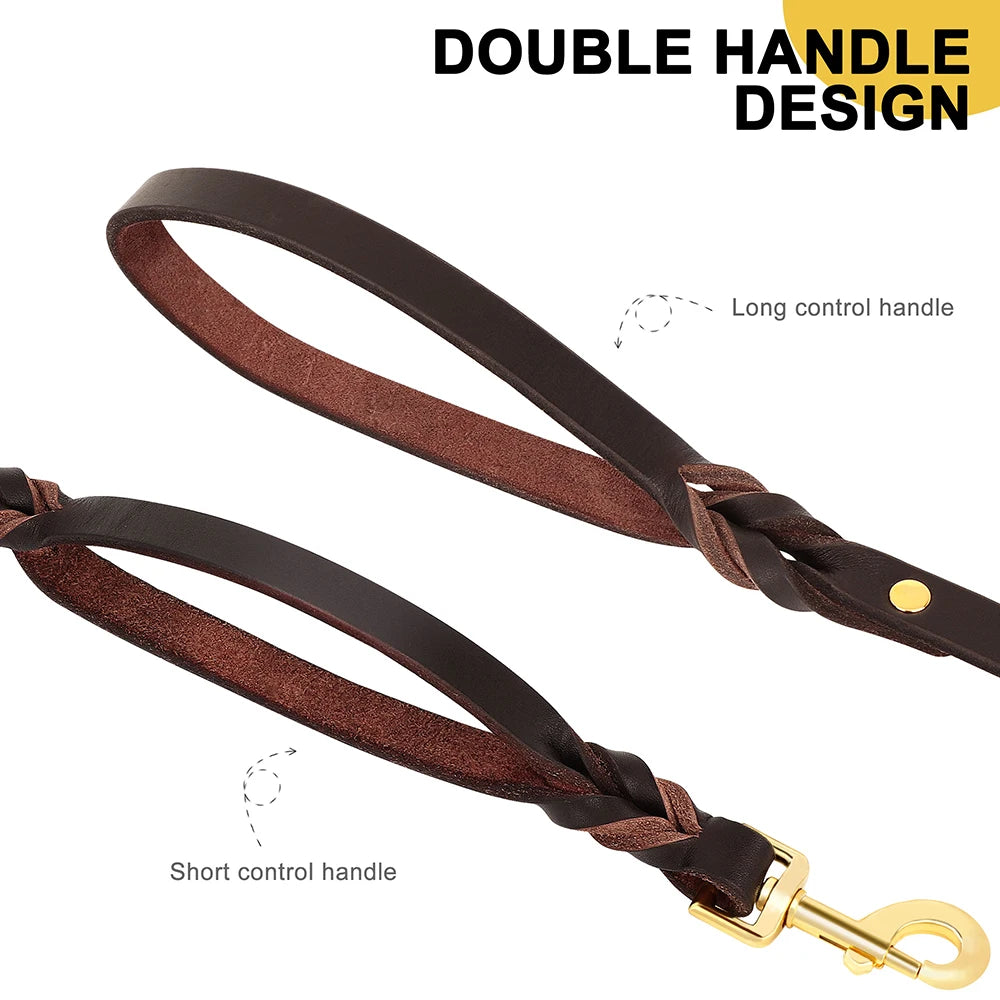6ft Genuine Leather Dog Leash – Durable Training & Walking Lead for Medium & Large Dogs